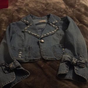 Jean crop jacket with beading and bows